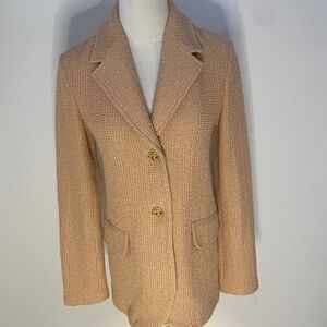 St John Collection SP22 Neutral Cotton Blend  Knit Blazer Size 4